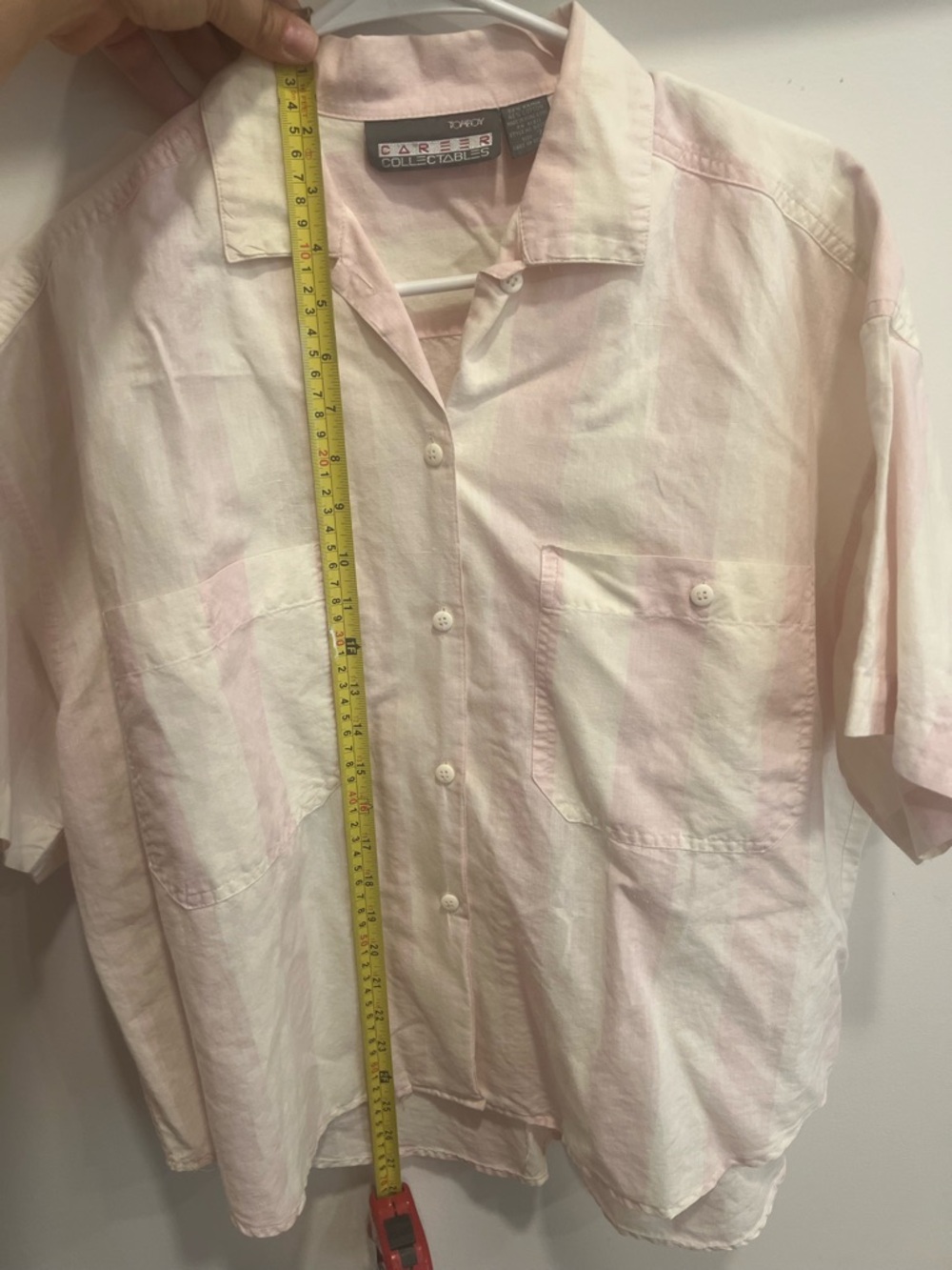 Vintage Pink and Cream Striped Short-Sleeve Button Shirt - Picture 6 of 7